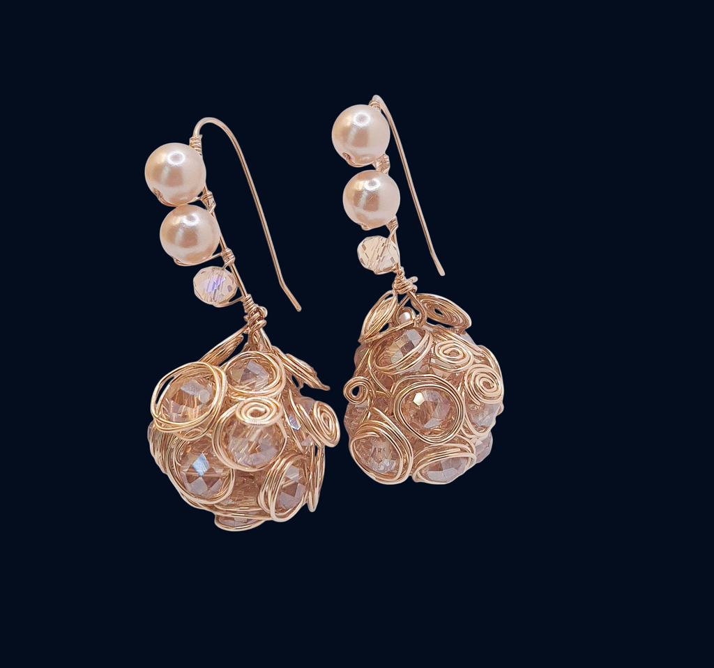 Pearl & Crystal Sphere Earrings – Cable Art Design