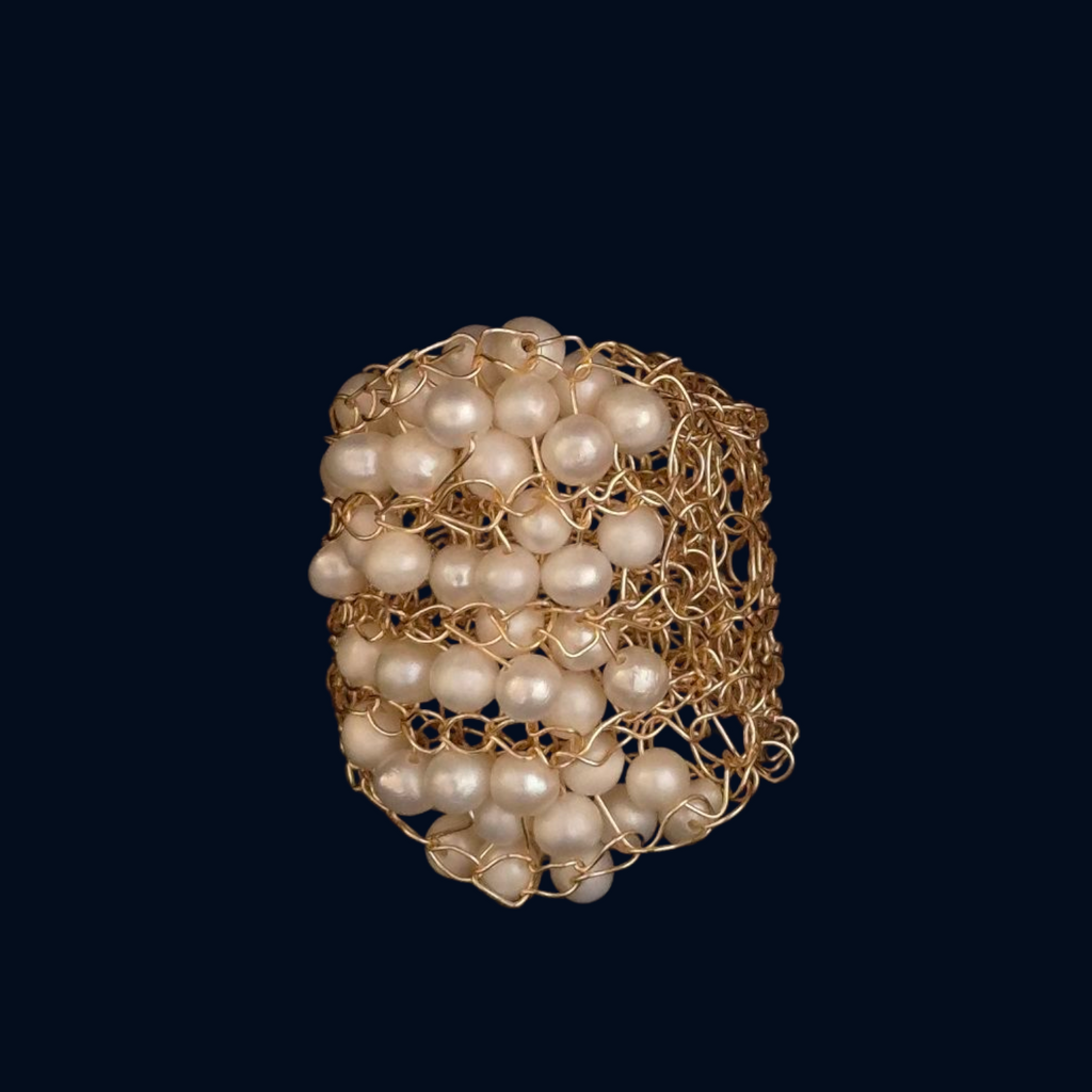 Handwoven Adjustable Ring with Freshwater Pearls