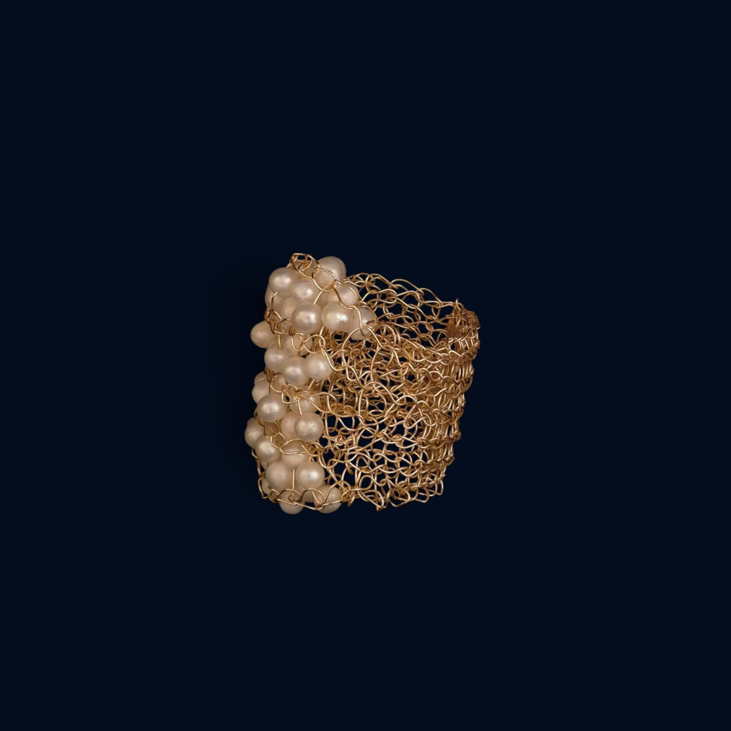 Handwoven Adjustable Ring with Freshwater Pearls