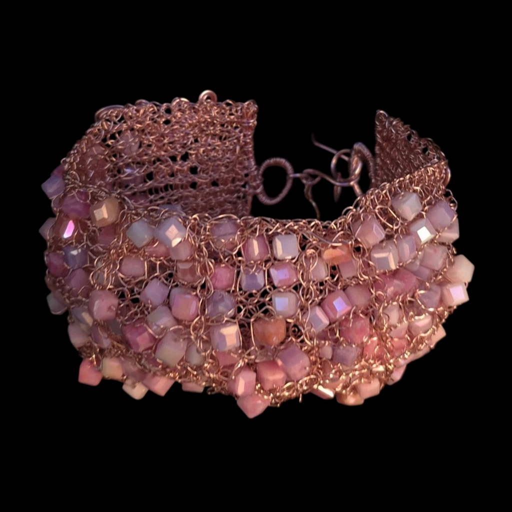 Rosy Dawn Mantle Sculptural Bracelet: A Treasure of Woven Art