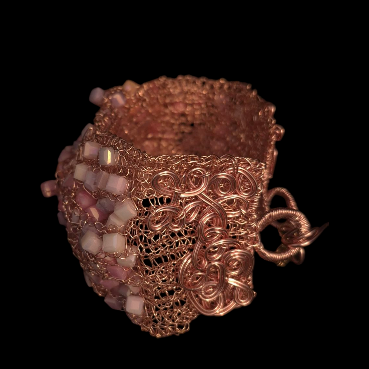 Rosy Dawn Mantle Sculptural Bracelet: A Treasure of Woven Art