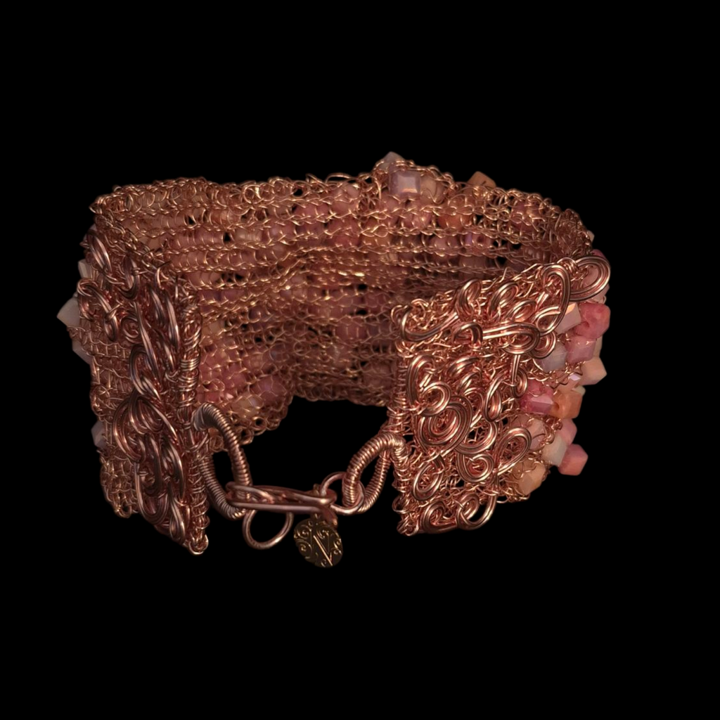 Rosy Dawn Mantle Sculptural Bracelet: A Treasure of Woven Art
